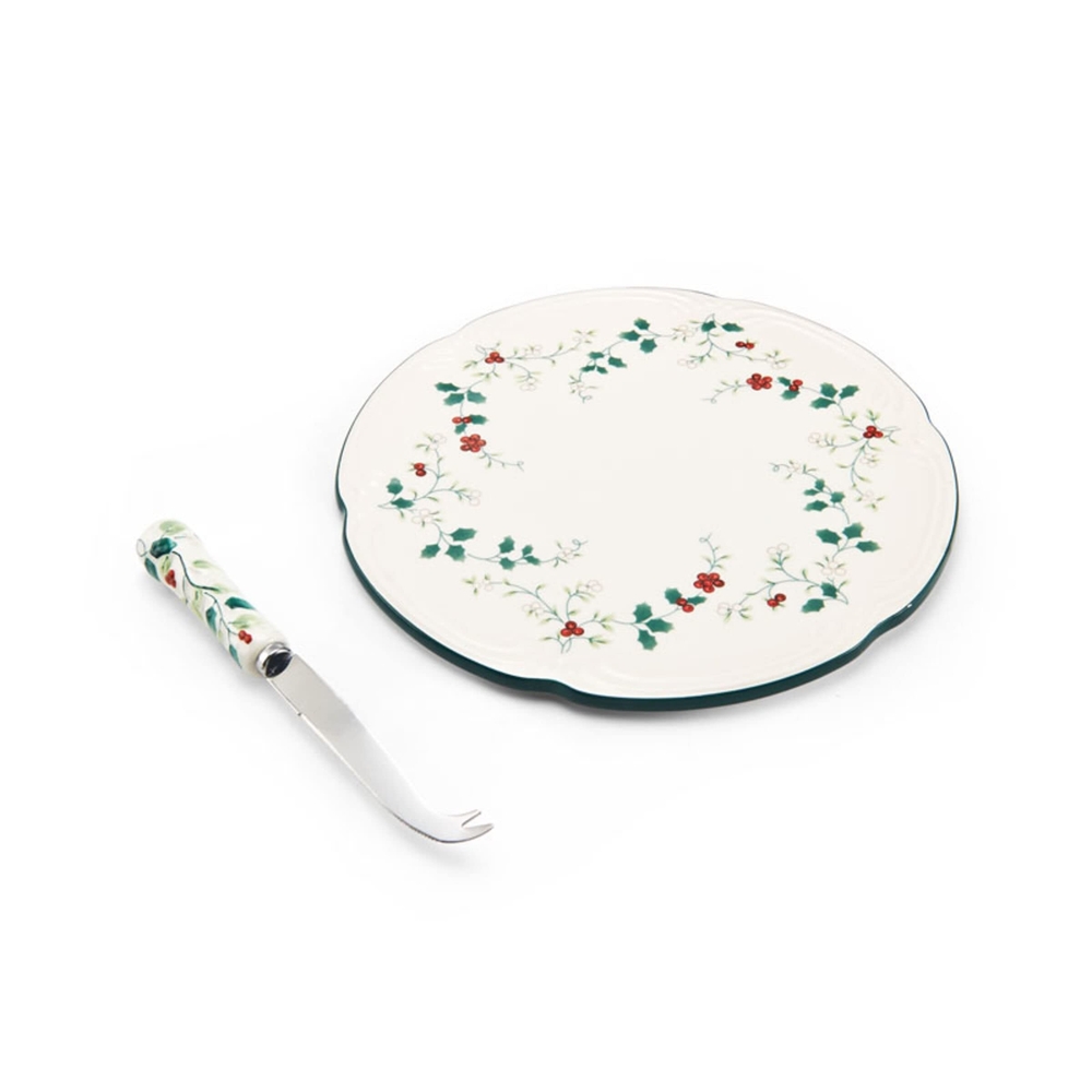 Pfaltzgraff Cream and Green Cheese Plate with Spreader